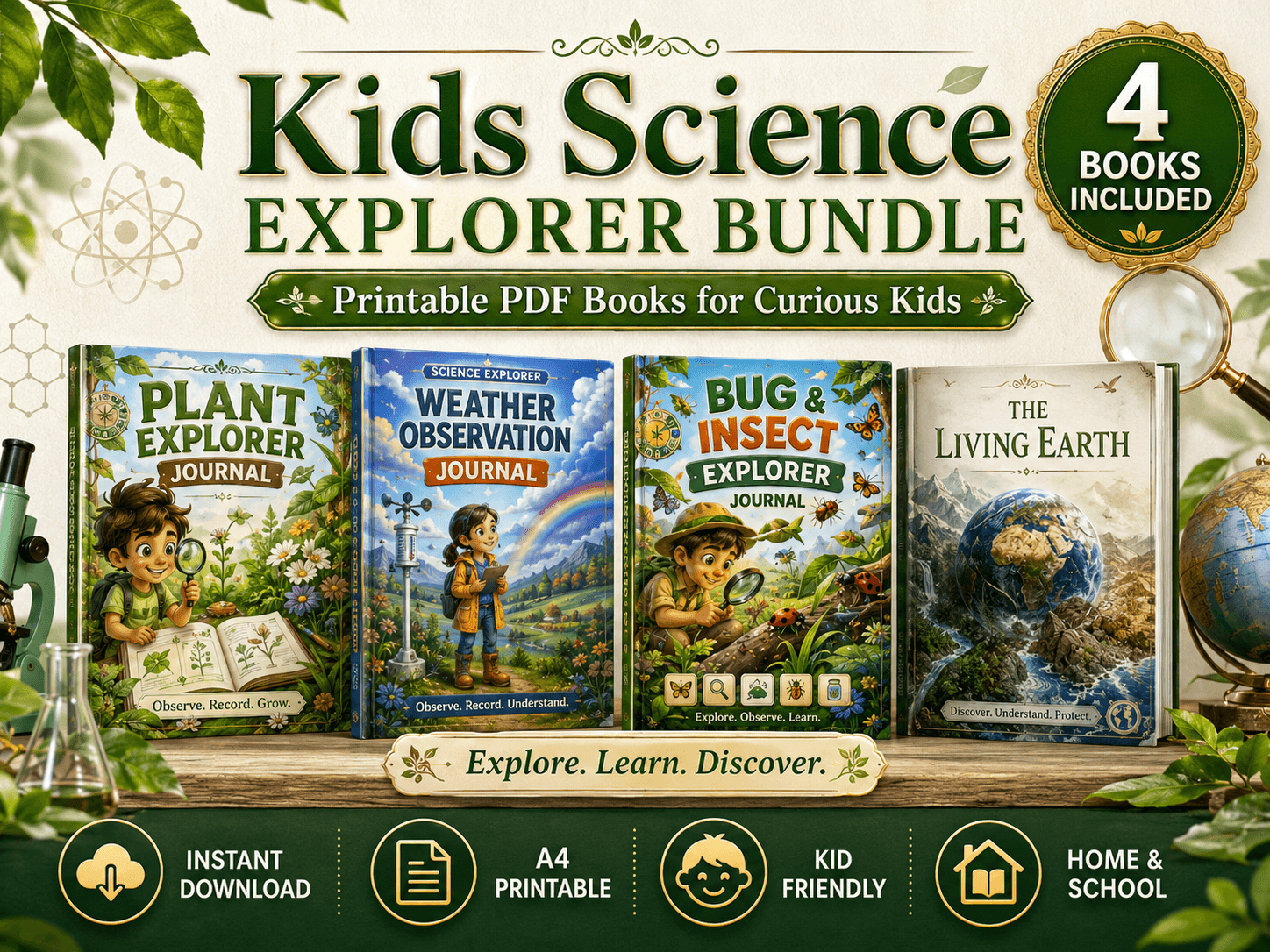 Kids Science Explorer Bundle - 4 Printable PDF Books cover